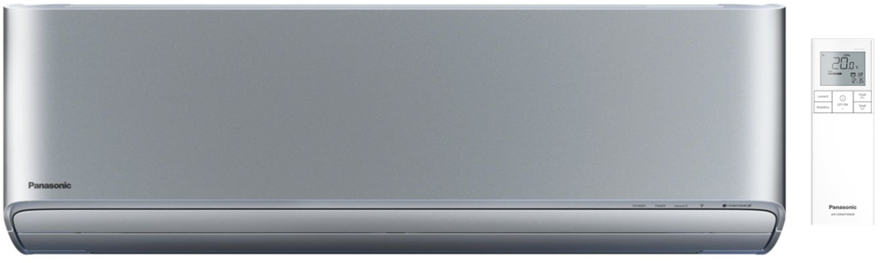Composition du pack avec une unité intérieure Etherea en couleur gris argenté et sa télécommande infrarouge